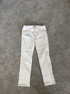 CAbi White Straight-Leg Jeans with Floral Embroidery